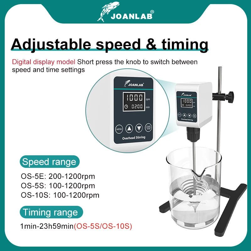 JOANLAB Rührer Labor Digitalanzeige Überkopfrührer Elektrischer Mischer Laborgeräte 5/10L 1200rpm 110/220V OS-10S
