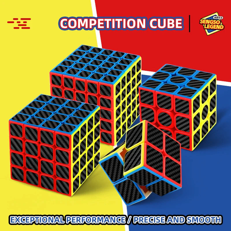 sengso Speed Cube 3x3 | Carbon Fiber Sticker Cube - Leichtgängiger Würfel Professioneller Schneller Puzzle-Würfel für Wettkämpfe Kinder & Erwachsene