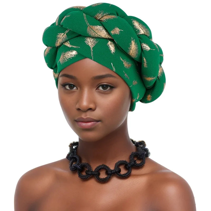 Afrikanische Bronzierung Kopfwickel Zopf Turban Kappen für Frauen Nigeria Hochzeit Geles Party Kopfbedeckung Haarteil Auto Gele Weibliche Kopfbedeckungen
