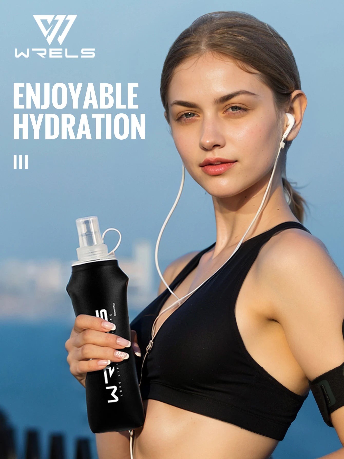 WRELS Trinkflasche TPU Faltbare Soft Flask Outdoor Sport Wasserbeutel Faltbare Trinkflasche 500ml für Laufen Camping BPA-frei