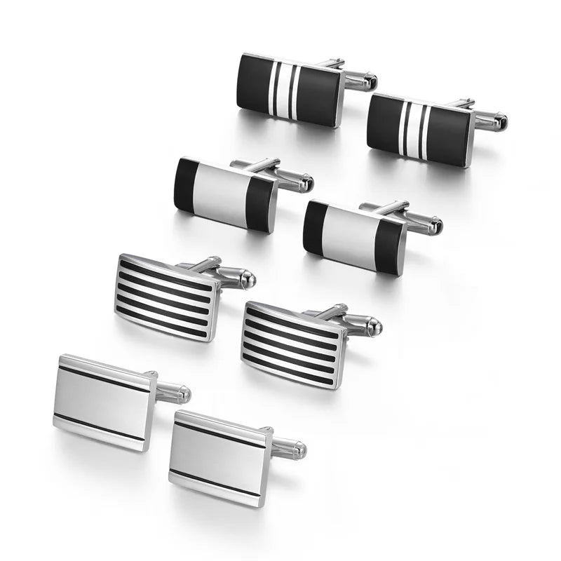 4 paires de boutons de manchette pour hommes avec boîte cadeau, boutons de manchette pour chemises d'homme, cadeaux pour invités de mariage, cadeau pour mari, pince à cravate d'affaires T0204022