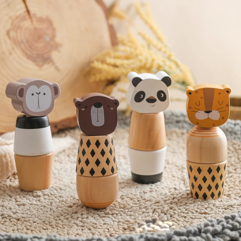 Baby Wooden Montessori Toy Develop Kid Hand-on Ability Toy Hand Bell Toy Children Animal Puzzle Classic Educational Toy Kid Gift