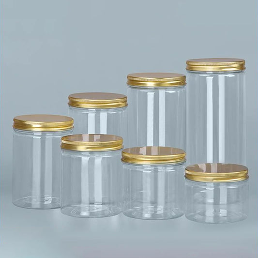15 Sizes Clear Plastic Jar With Pink Aluminum Lids Empty Face Cream Cosmetic Container Gold Travel Refillable Bottles Box