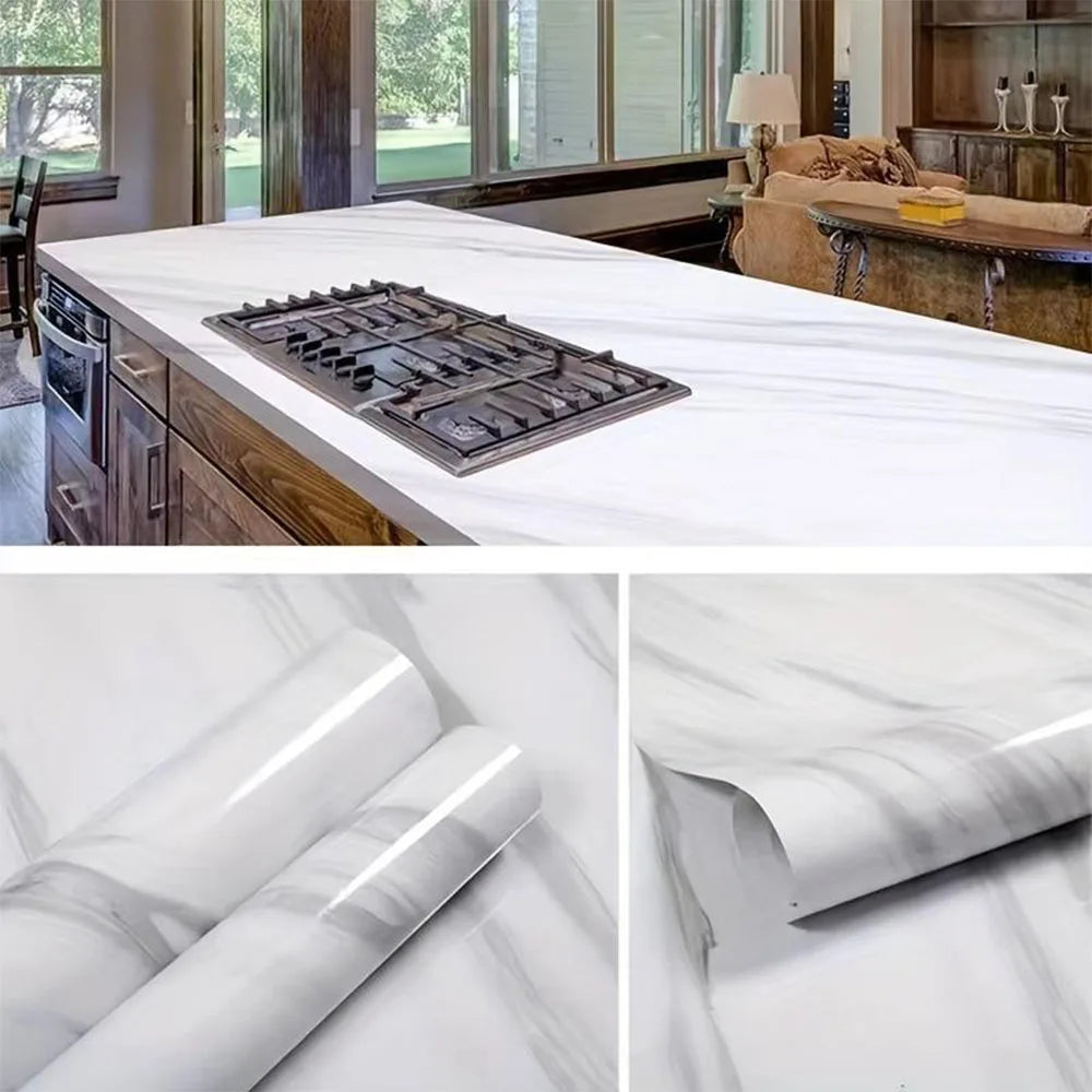 Marmor Selbstklebende Küchenfolie - Wasserdichte Ölbeständige PVC Vinyl Tapete für Arbeitsplatte, Spritzschutz, Fliesen | Leicht Anzubringen & Wieder Ablösbar