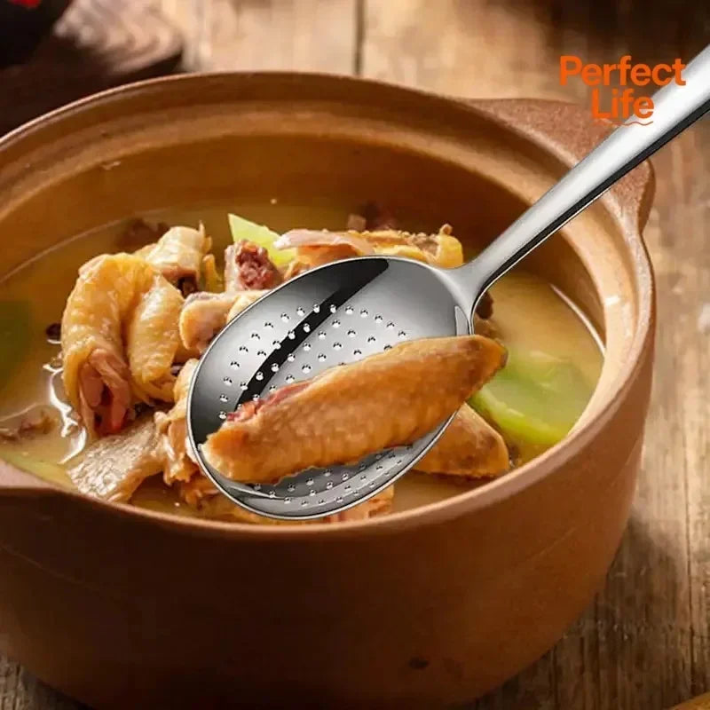 Stainless Steel Soup Ladle Long Handle Slotted Spoon Fruit Food Scoop Kitchen Tablespoon Cooking Utensils For Serving Straining