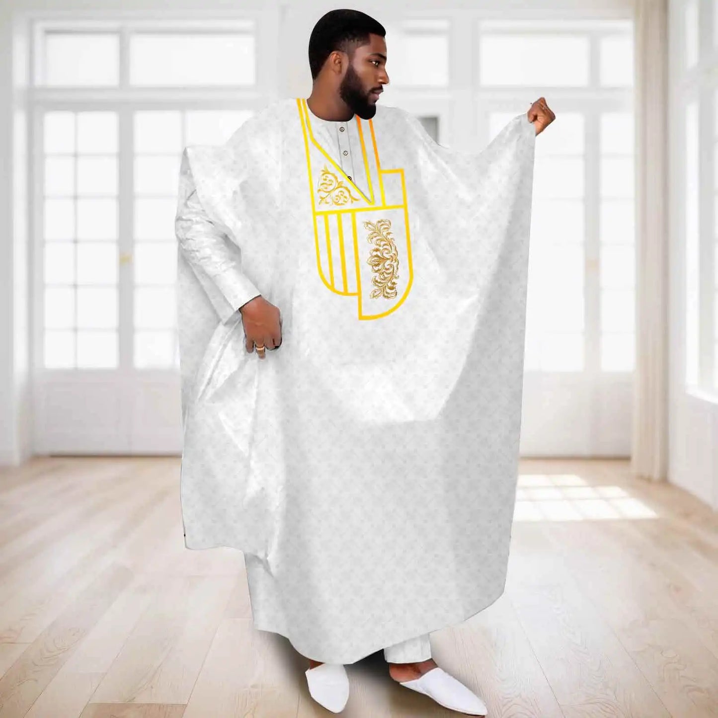 APTX Afrikanische Kleidung für Herren Muslimischer Kaftan Weiß Traditionelle Hochzeit Party Anzug Hemd Hose 3-teiliges Set Dashiki Agbada Ramadan 2516047