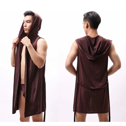 Sexy Nachtwäsche Herren Bademäntel Weich Seidig Ärmelloses Nachthemd Herren Homewear Morgenmantel Herren Pyjamas (Keine Shorts)