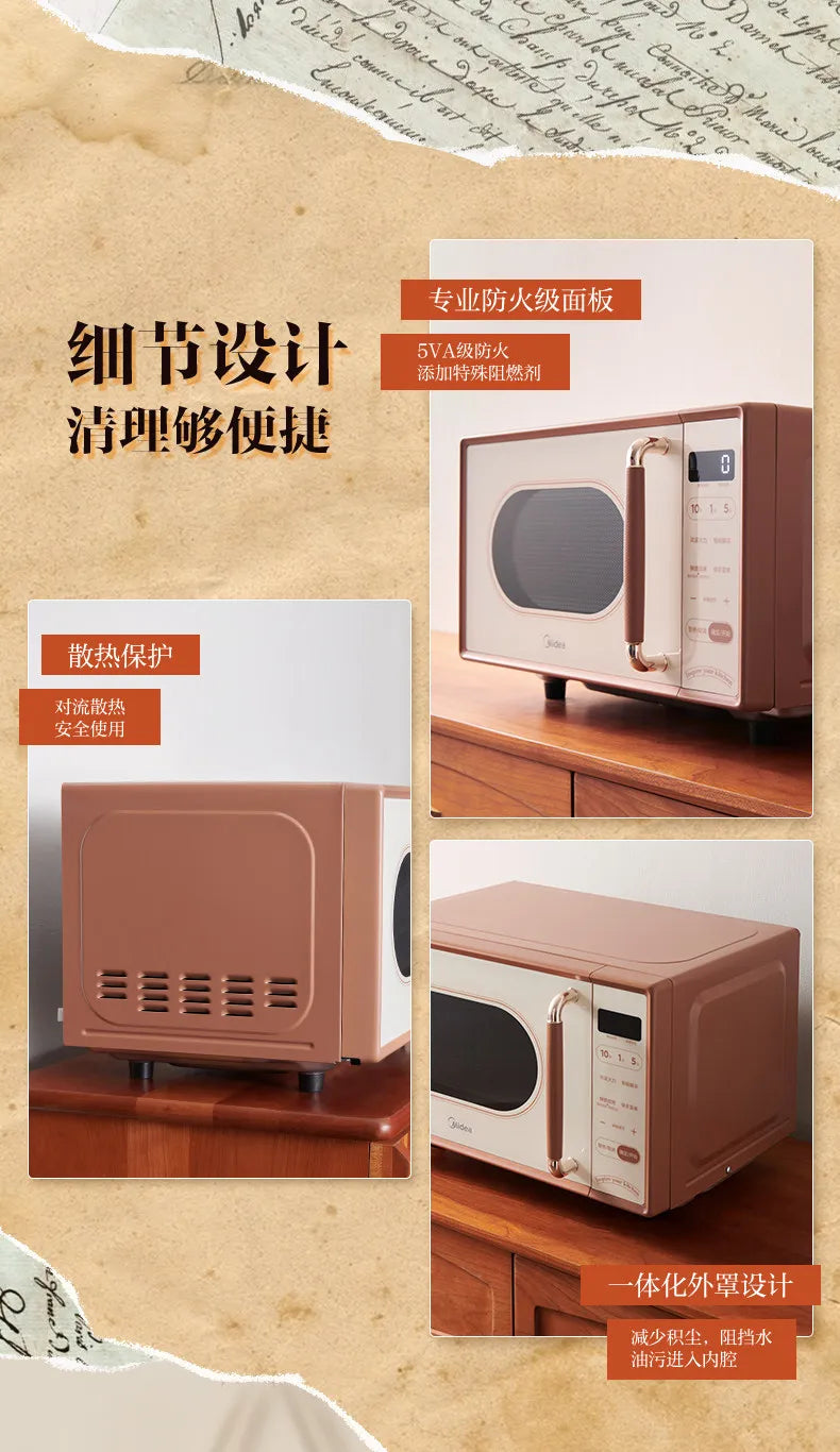 Petit Four à Micro-ondes Rétro Inverter, Appareil Multifonction 3-en-1 Cuisson Vapeur pour Cuisine Domestique