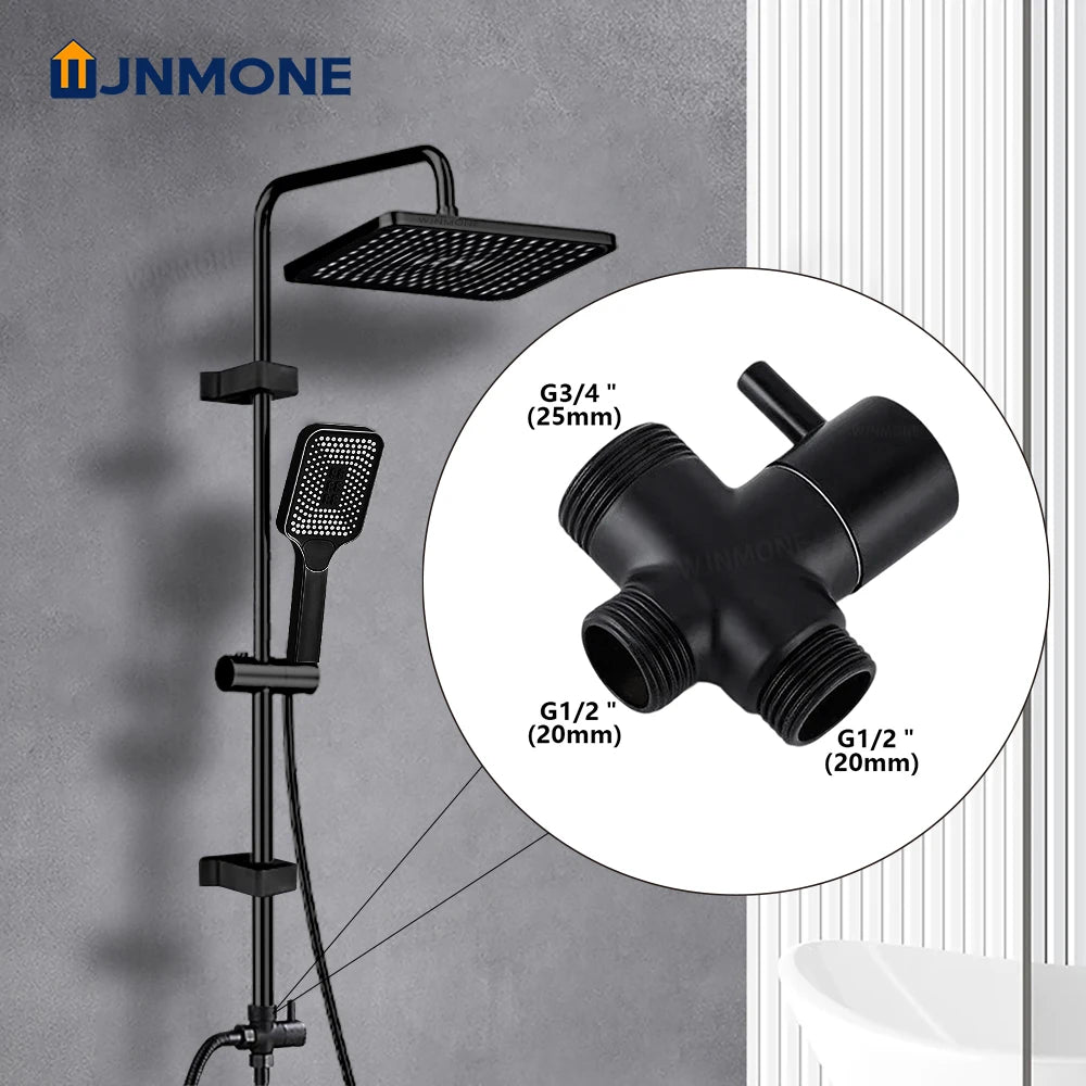 Colonne de douche noire Accessoires de salle de bain Inverseur d'eau 3 voies Mélangeur de baignoire Douche Mitigeur de pression Tête de douche
