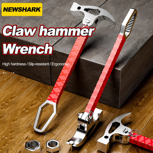 Multi functional sheep horn connected hammer universal wrench pry bar nail lifting woodworking hammer folding sheep horn hammer