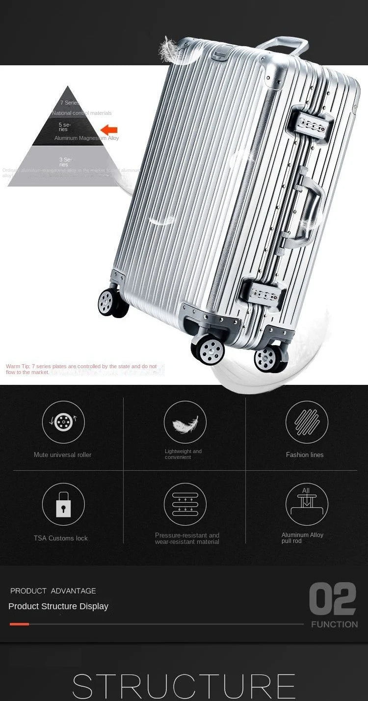 Bagage de voyage Spinner 20/24/26/29, valise de marque en alliage aluminium-magnésium de haute qualité