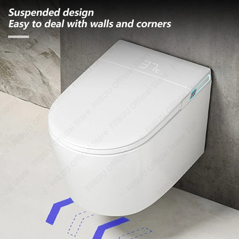 Toilettes intelligentes murales ultimes noires/grises/blanches avec bidet intégré, réservoir d'eau, toilettes allongées monobloc, siège chauffant à eau chaude