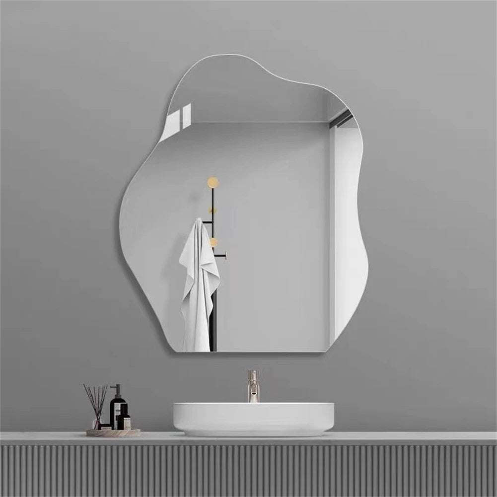 1 miroir en acrylique irrégulier pour salle de bain, 40 cm, incassable, en forme de nuage, autocollant mural, miroir de coiffeuse, chambre à coucher, salon, décoration