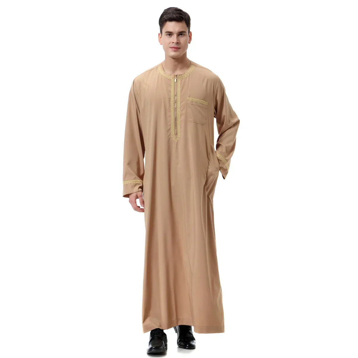 Jubba Thobe Homme Musulman Imprimé Fermeture Éclair Kimono Longue Robe Saoudienne Islamique Musulman Vêtements Abaya Caftan Islam Dubaï Robe Arabe