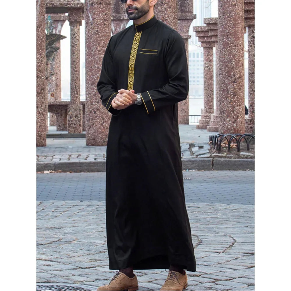 Nouvelle robe musulmane traditionnelle pour hommes, multicolore, élégante broderie ethnique, robe décontractée simple et ample pour hommes.