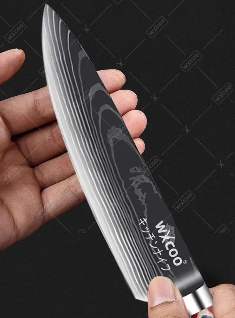 Professional Kitchen Chef's Knife Damascus Japanese Santoku Slicing Knife Meat Cleaver Stainless Steel Butcher Knife with Box