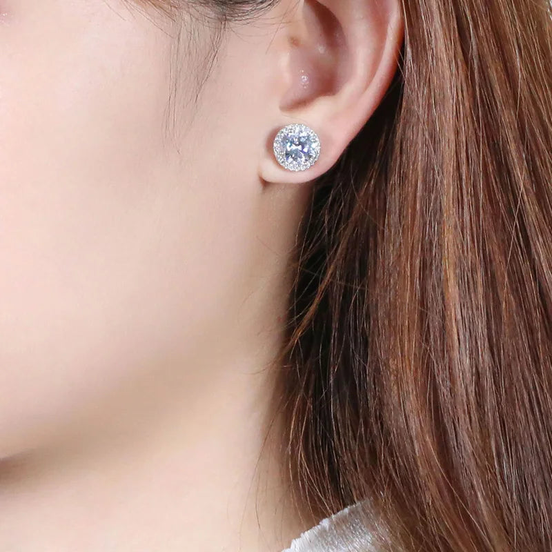 Moissanit-Ohrstecker, rund, D-Farbe, 0,5 Karat, 925er Sterlingsilber, für Damen, Hochzeitsschmuck mit GRA-Zertifikat EA011