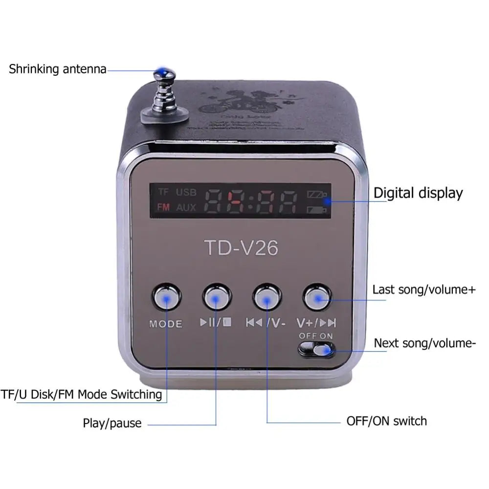 TDV26 Mini Tragbarer Lautsprecher SD TF-Karte FM Radio AUX Stereo Musik MP3-Player Bluetooth Lautsprecher für PC Computer Handy