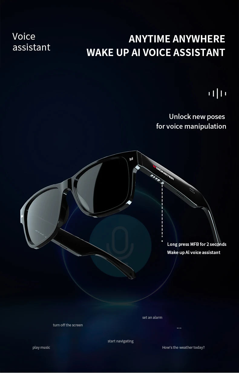 Monster Glasses Headset Wireless Bluetooth 5.0 Sunglasses Outdoor Sport earphone Calling Music Eyeglasses
