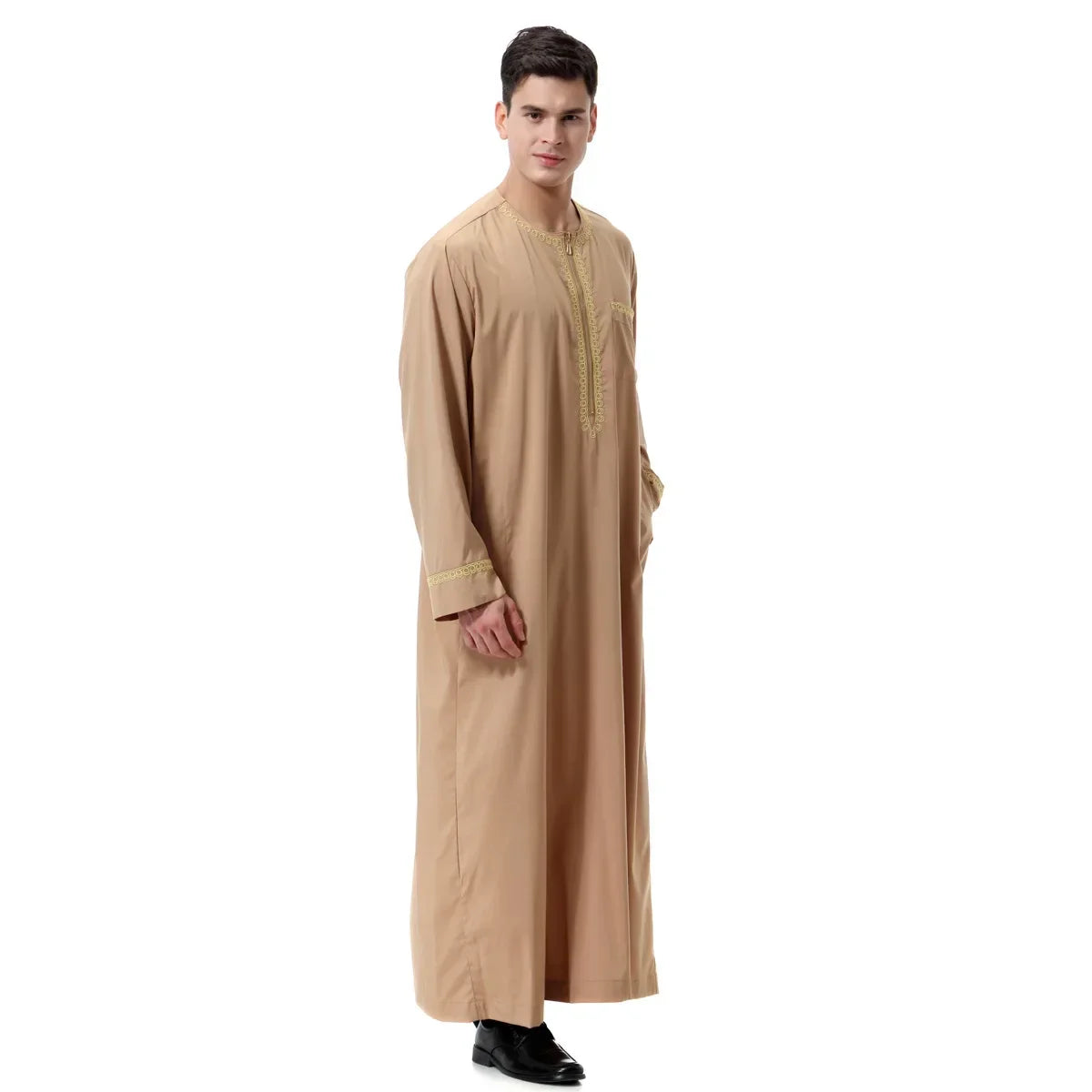 Jubba Thobe Homme Musulman Imprimé Fermeture Éclair Kimono Longue Robe Saoudienne Islamique Musulman Vêtements Abaya Caftan Islam Dubaï Robe Arabe