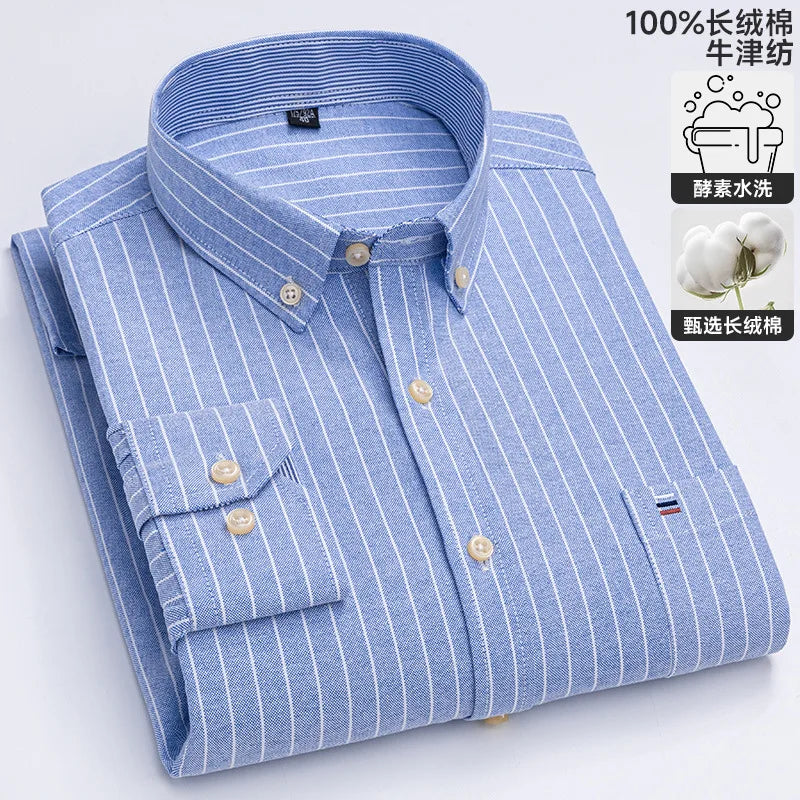100-220 catties Plus Size Men's Shirt 100% Cotton Long Sleeve Business Casual All Oxford Spinning Plus Size Plaid Shirt