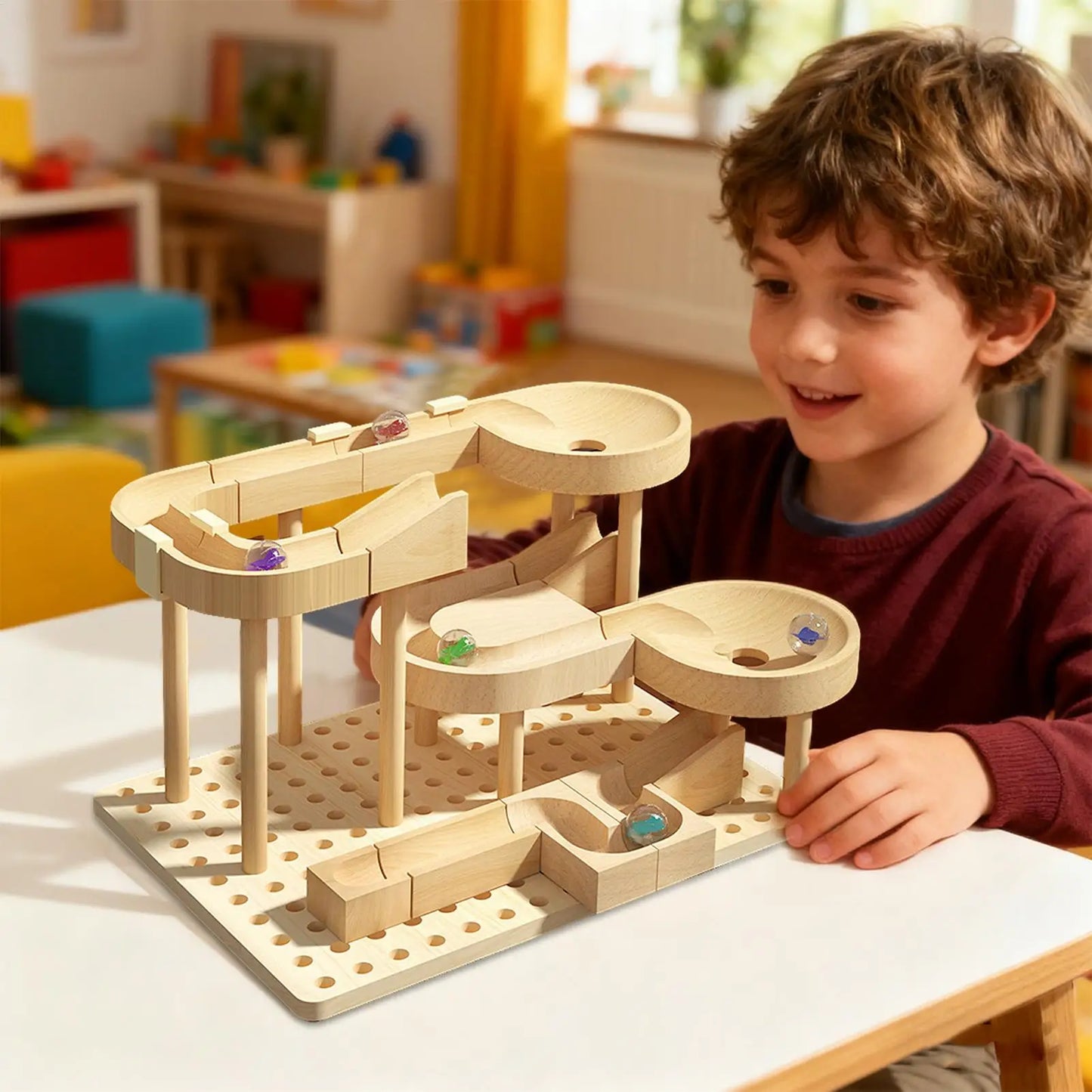 Holzmurmel-Labyrinth Rennbahn Spiel STEM Lernspielzeug für Kinder Lern-Puzzle-Brettspiel für Jungen Mädchen Geburtstagsgeschenke
