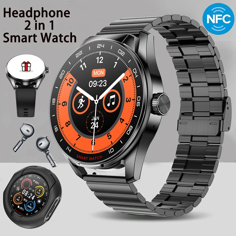 2025 Neue NFC Herren Smartwatch Bluetooth-Anruf Herzfrequenzüberwachung HD Großbildschirm TWS 2-in-1 Sport-Trajektorie Damen Smartwatch