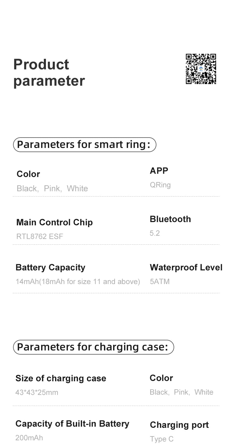 Bague Intelligente R12 Étanche 5ATM avec Étui de Chargement Hommes Femmes Moniteur de Fréquence Cardiaque et de Sommeil Smart Ring Sport Pour Téléphone Xiaomi Samsung