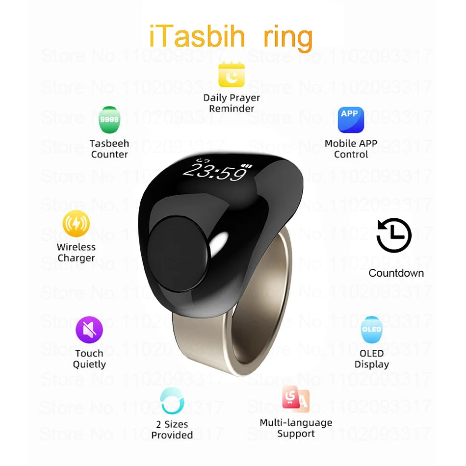 Smart Tasbeeh Zikr Ring Titanium Alloy Islamic Tally Smart Digital Counter for Muslims Praise Prayer Reminder Magnetic Charging