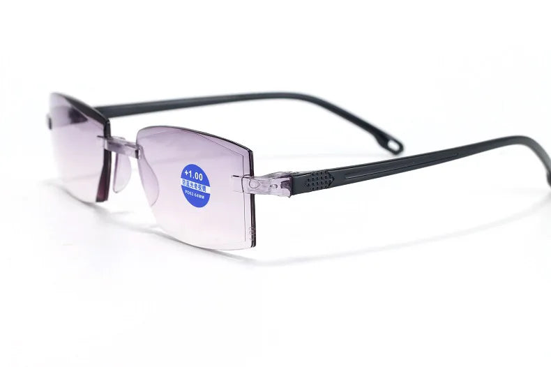 Lunettes de lecture anti-lumière bleue pour femmes, monture sans bords à découpe diamantée, pour hommes, anti-fatigue, hypermétropie, presbytie +1,5