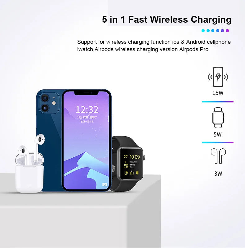 Chargeur magnétique sans fil 3-en-1 pour iPhone 16 15 14 13 12 Station de charge rapide pour Apple Watch 10 9 8 7 6 5 4 Airpods 2 3 Pro