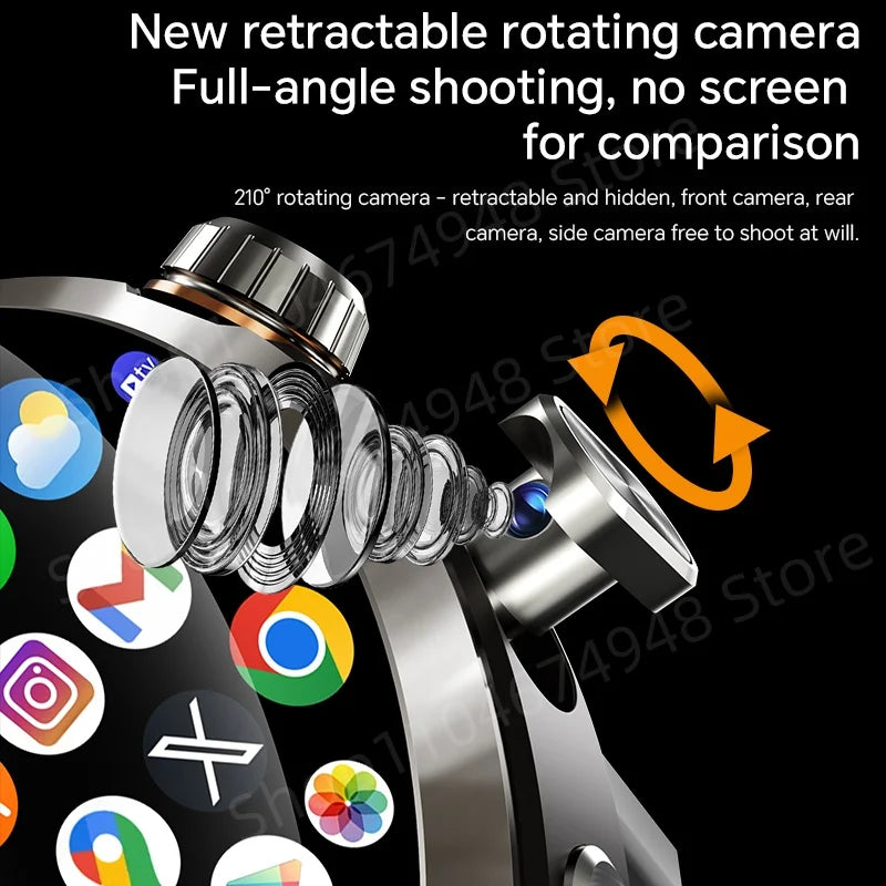 Montre intelligente 4G/5G Full Netcom 1,98 pouces Amoled avec caméra rotative à 210°, Android 13.0, double système GPS, batterie 1900 mAh