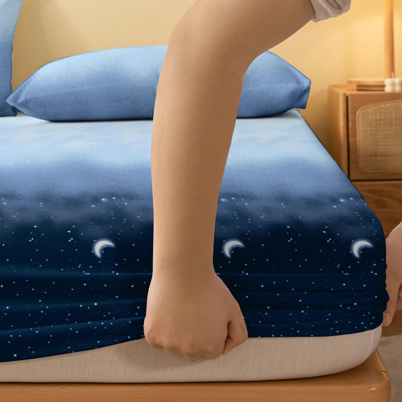 1 Simple modern starry sky printed matte Fitted Sheet, bedroom printed bed cover, bedding (excluding pillowcases)
