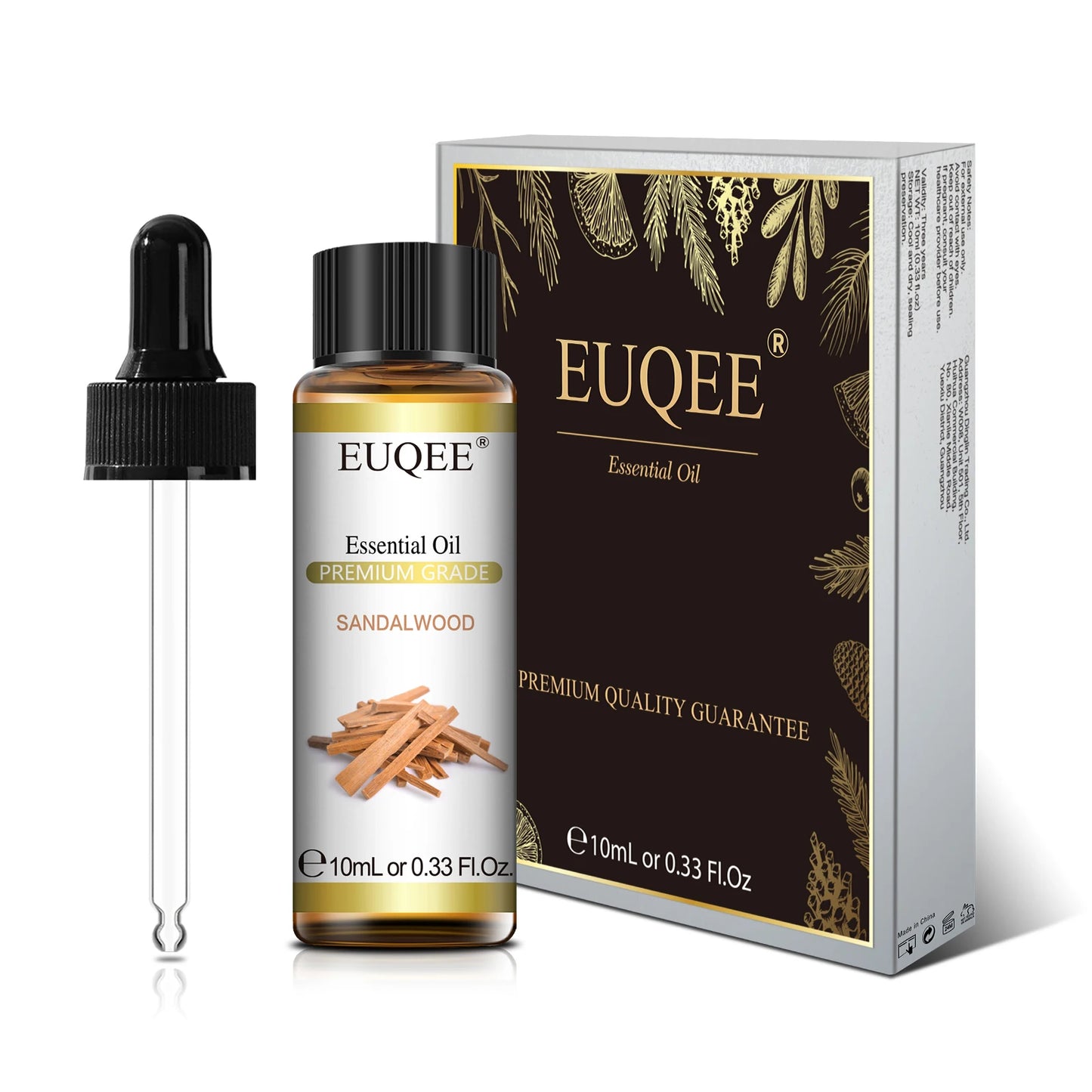 EUQEE Huile essentielle pure de 10 ml avec compte-gouttes Bergamote Rose Cannelle Lavande Jasmin Eucalyptus Vanille Set d'huiles essentielles aromatiques