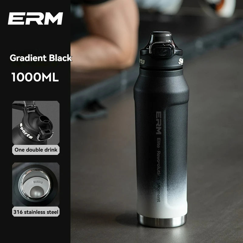 Bouteille d'eau isotherme chaude et froide en acier inoxydable, double paroi portable avec poignée, tasse de sport d'extérieur