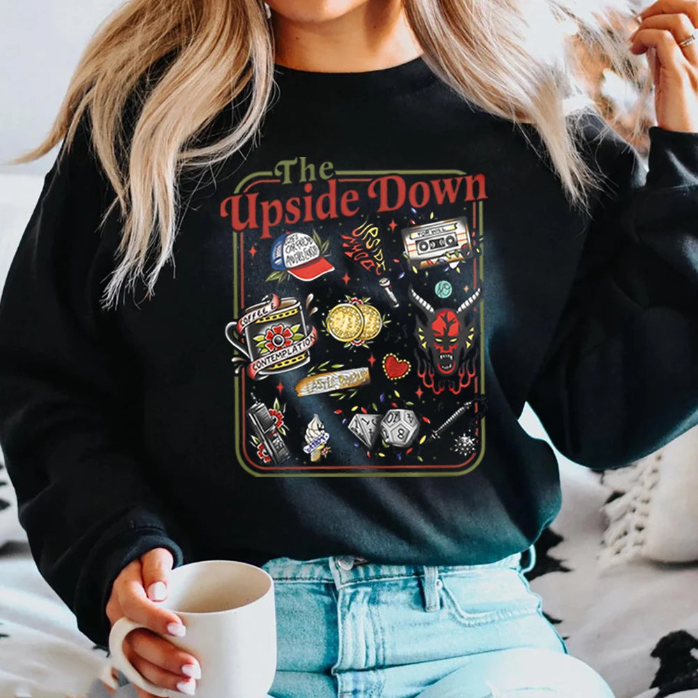 The Upside Down Sweatshirt Lustiges Hawkins Clipart Grafikshirt Stranger ST5 Inspiriert Demogorgon Tops Trendige Gothic Sweatshirts