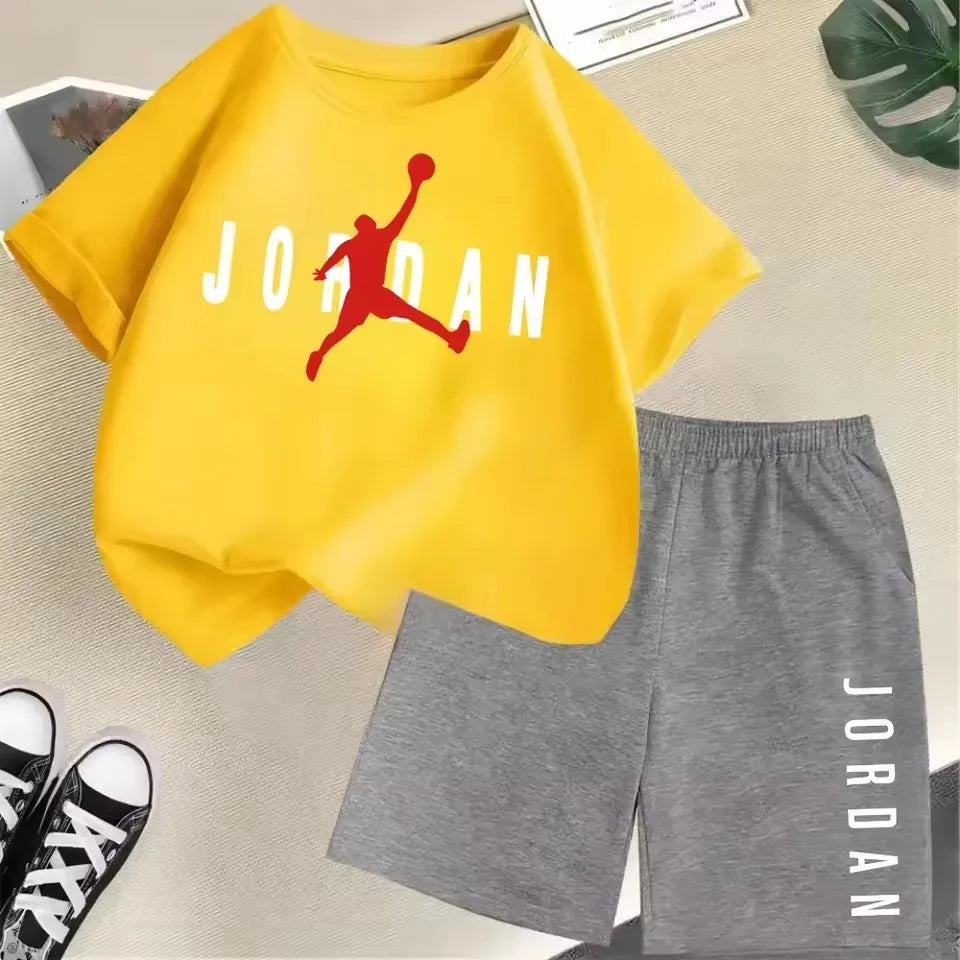 Sommer Kurzarm Kinder Set Slam Dunk Master Muster Print Sport T-Shirt + Shorts 2-teiliges Set Kinder Jungen Mädchen Mode Trainingsanzug