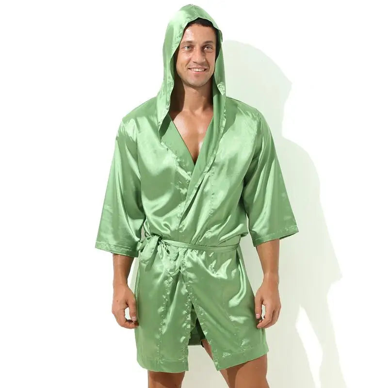 Sexy Nachtwäsche Herren Bademäntel Weich Seidig Kurzarm-Nachthemd Herren Hauskleidung Morgenmantel Herren Schlafanzug (Ohne Shorts)