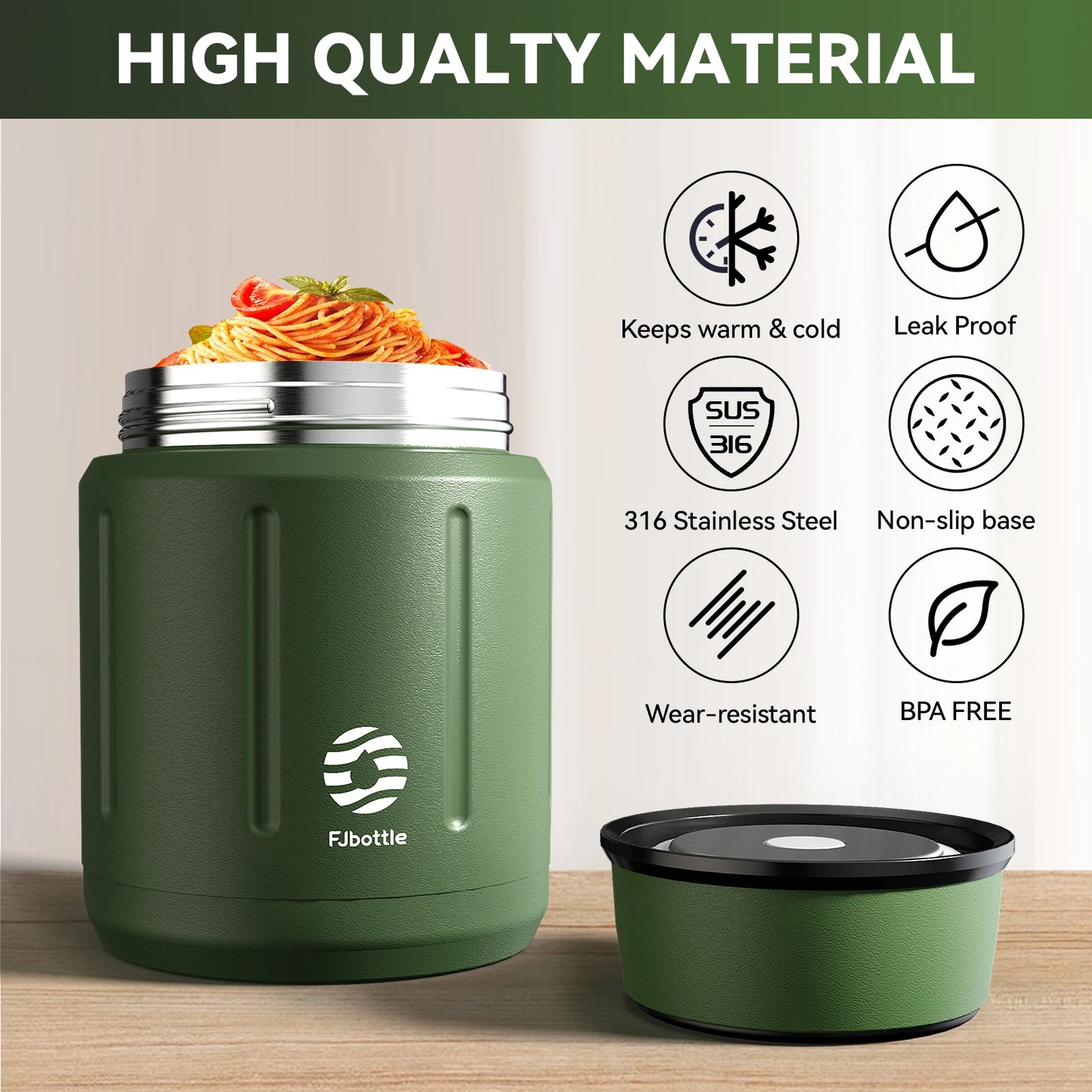 Fjbottle 500ml Essens-Thermoskanne, 316 Edelstahl Vakuumisolierter Essensbehälter mit Löffel Kinder-Brotdose