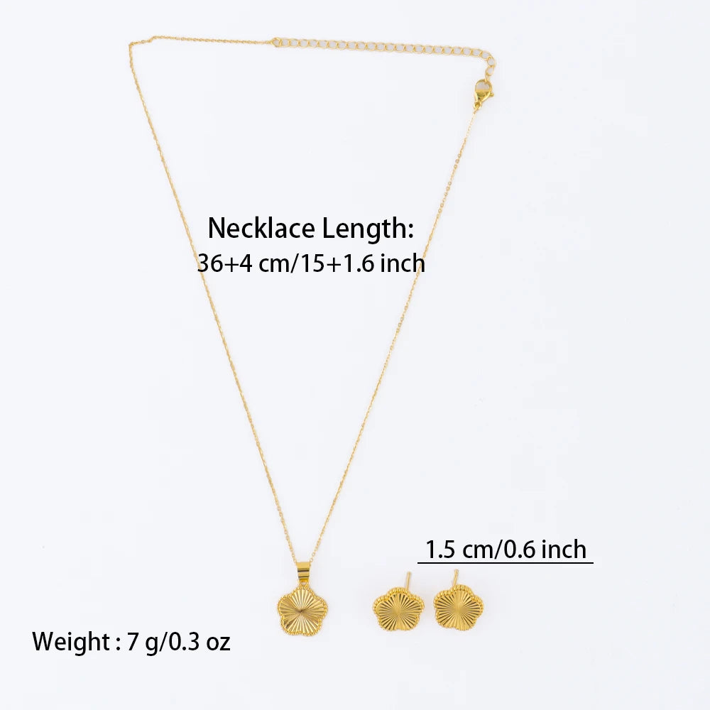Parure Collier Ras du Cou Pendentif Boucles d'Oreilles Acier Inoxydable Couleur Dorée avec Fleurs pour Femme Bijoux et Accessoires de Mode Féminins
