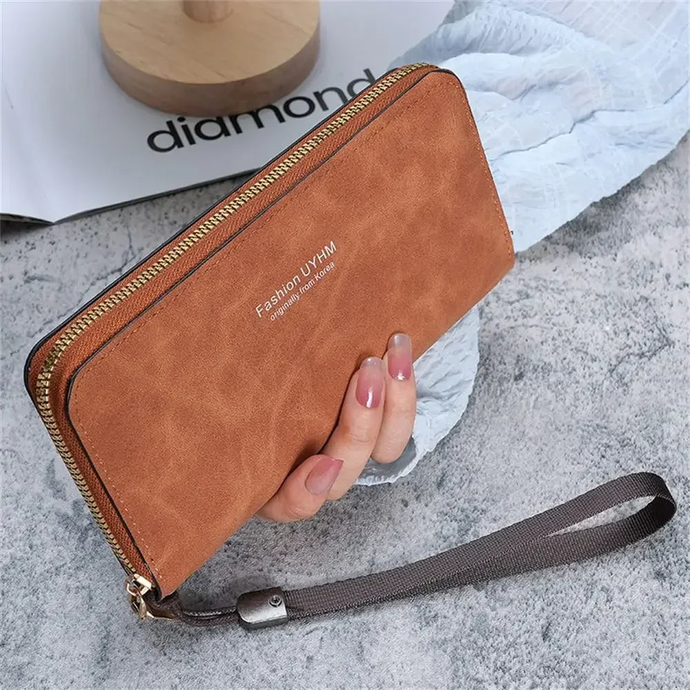 Forever Young Geldbörse Damen Lang PU Standard Geldbörsen 2024 Neu Retro Weiblich Glatt Reißverschluss Portemonnaie Damen Handtasche Kartenfächer