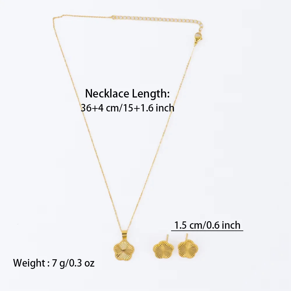 Parure Collier Ras du Cou Pendentif Boucles d'Oreilles Acier Inoxydable Couleur Dorée avec Fleurs pour Femme Bijoux et Accessoires de Mode Féminins