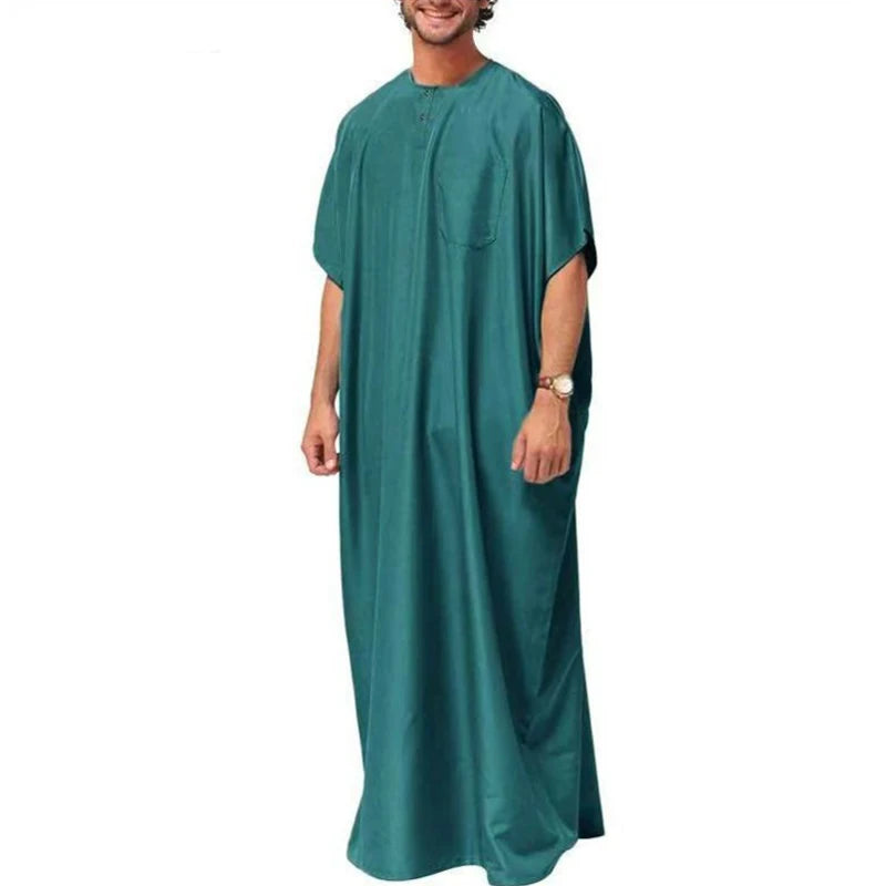 Robe musulmane à manches courtes pour hommes, caftan, vêtements musulmans amples décontractés, vêtements islamiques arabes d'été, caftan, pays du Moyen-Orient