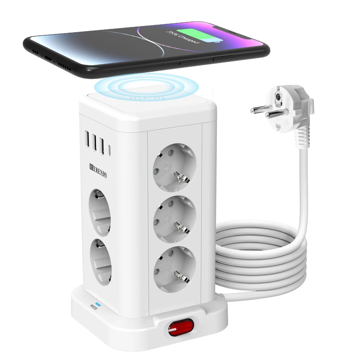 15-in-1 intelligente Steckdosenleiste kabelloses Schnellladen 3680W 3USB-A und 1USB-C 2 Meter Verlängerungskabel Hauptschalter