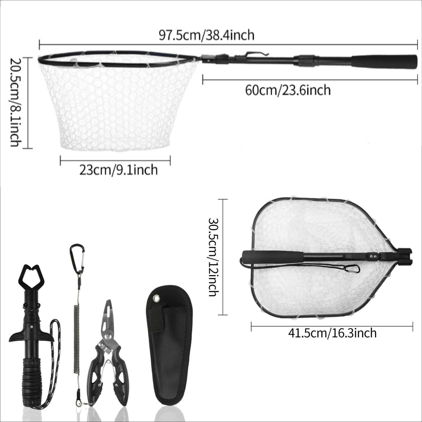 Angelwerkzeug-Set, Angelnetz mit Zange, Hakenlöser, Fischgreifer für Kajak, langlebig, zusammenklappbar, Angelzubehör, Männergeschenke