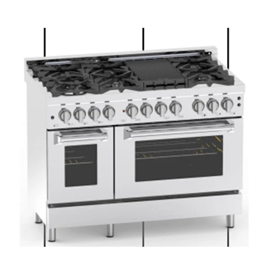 Gas Stove 1200mm Width 3 In 1 Freestanding With Oven 6 Burners Cooker With Gas Oven + Gas Grill,Stainless Steel Oven Door