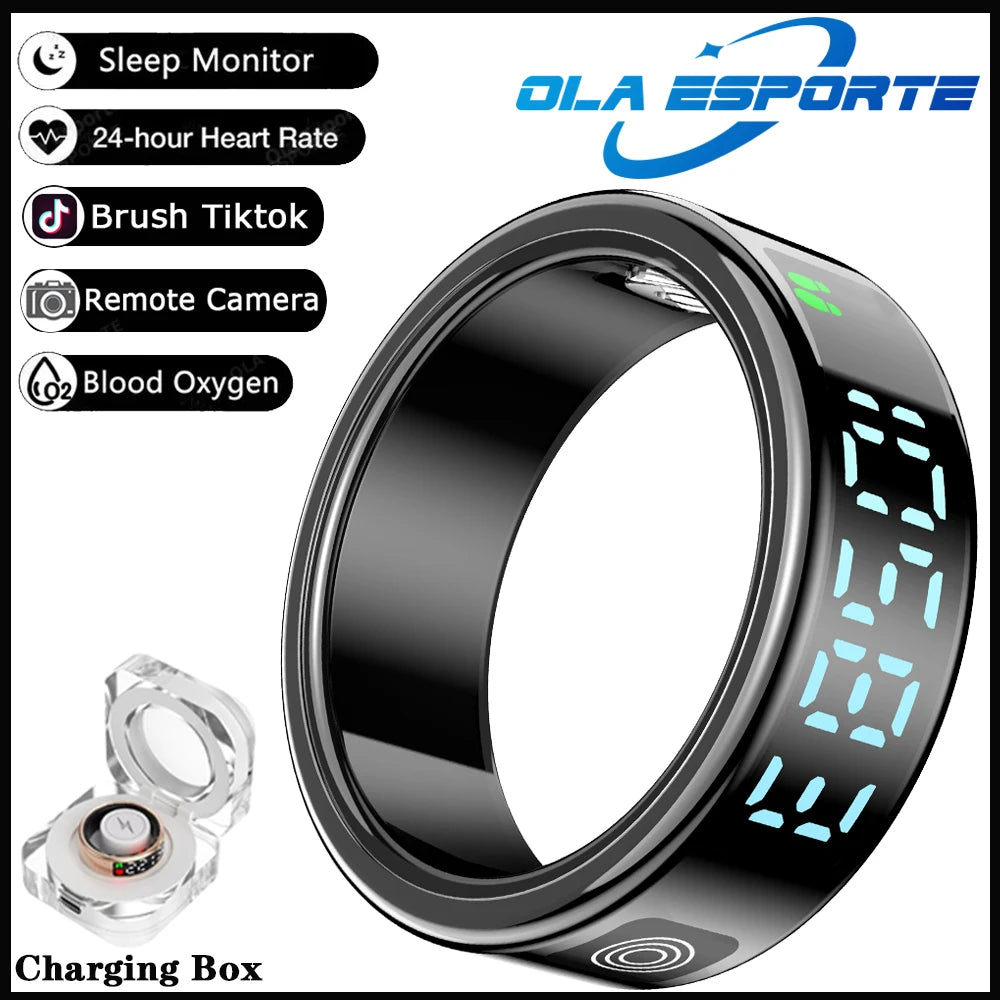 New LED Display Screen Smart Ring 5ATM Waterproof Heart Rate Sleep Multi Function Fitness Sports Rings Pedometer Men's women's