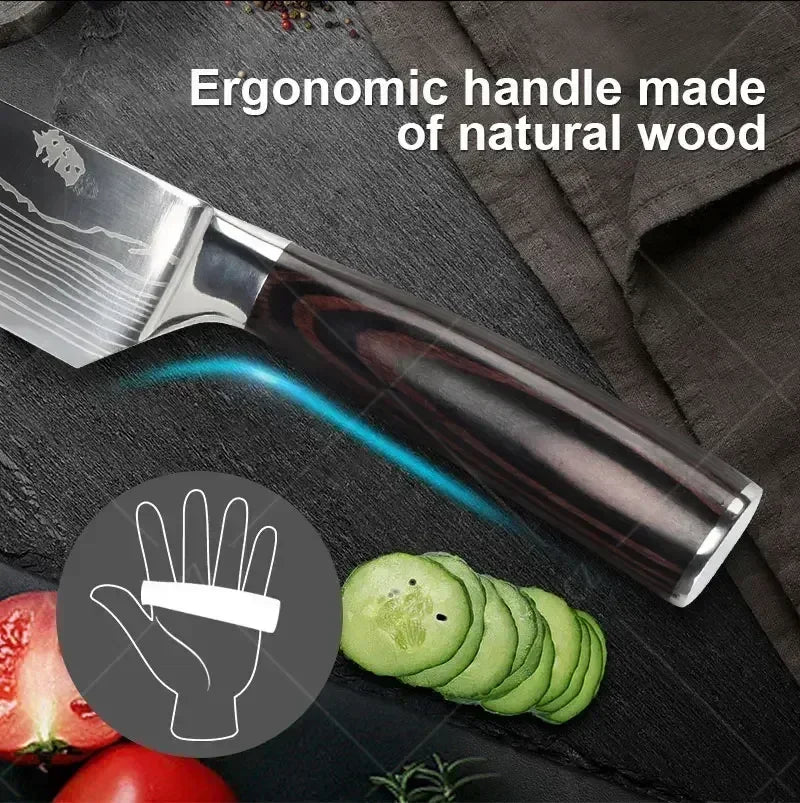 Couteau de Chef Damas Ensemble de Couteaux de Cuisine Professionnels Couteau à Désosser Couteau de Boucher Couteau Utilitaire Couteau Santoku Japonais avec Housse