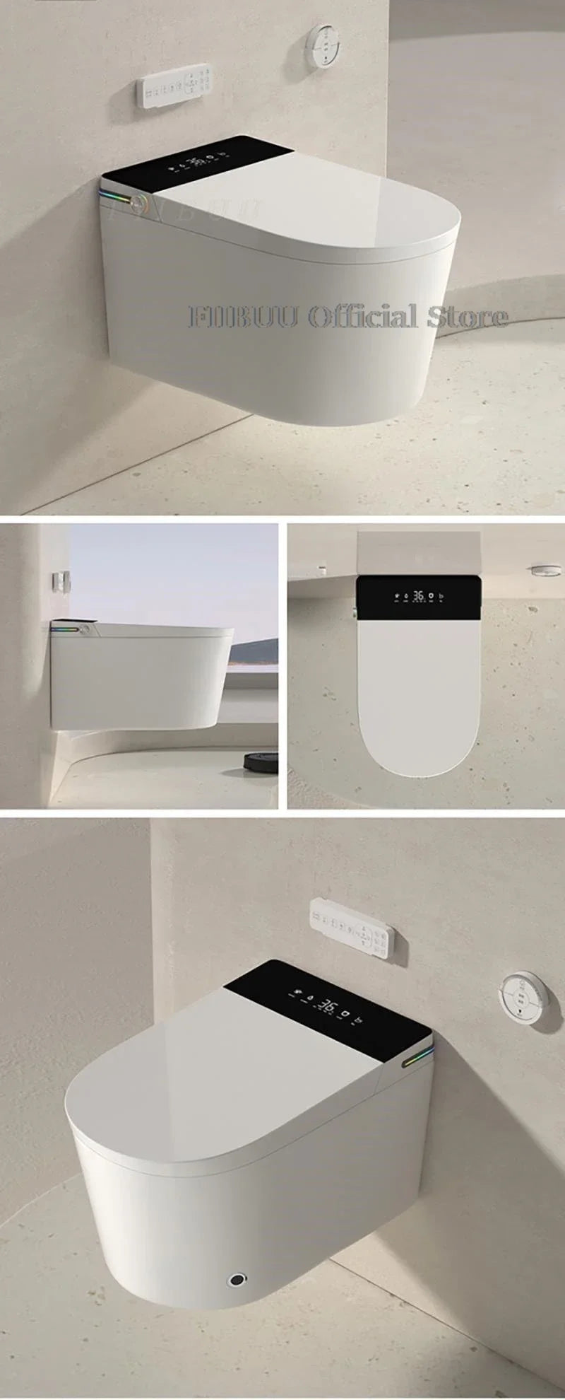 Intelligentes Dusch-WC zur Wandmontage, Smart-WC für das Badezimmer, spülkastenlos, automatisches Öffnen/Schließen, beheizter Sitz, elektrisch, länglich, wandhängend