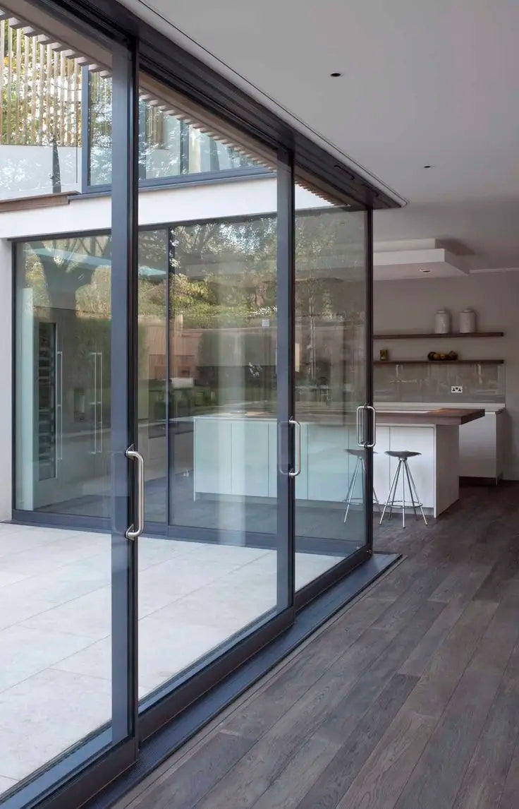 DN 2,0 mm moderne Schiebetür aus Aluminium, hochbelastbar, mit gehärtetem Glas, schalldicht und energiesparend, wasserdichte Terrassentüren